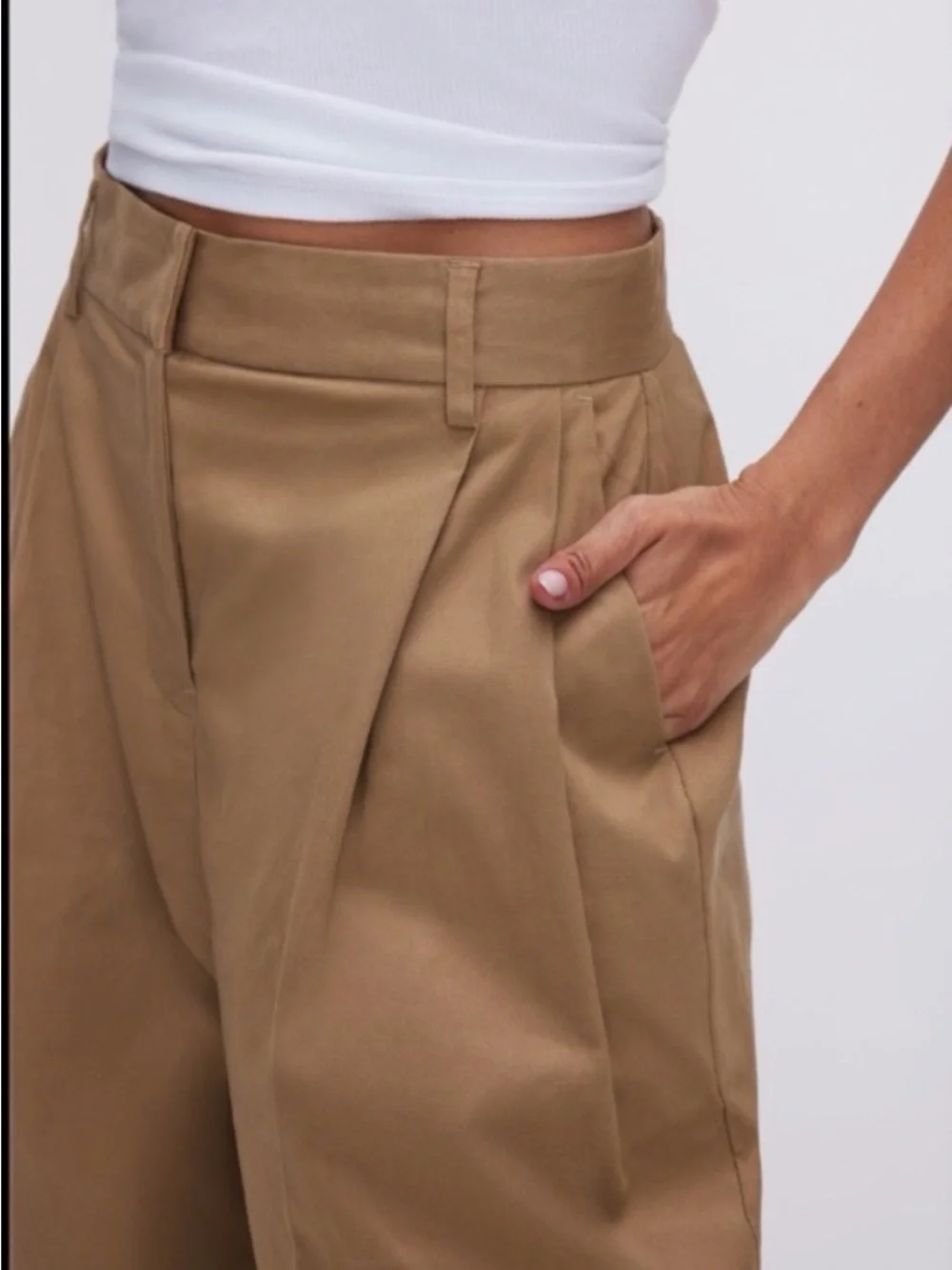 NWT New! Good American 90’s pleated khaki trousers cotton pants 6/28 - Picture 3 of 10